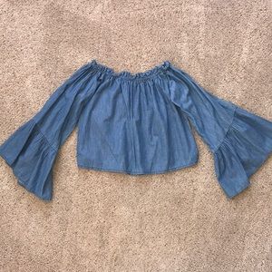 Denim wide sleeve off the shoulder top!